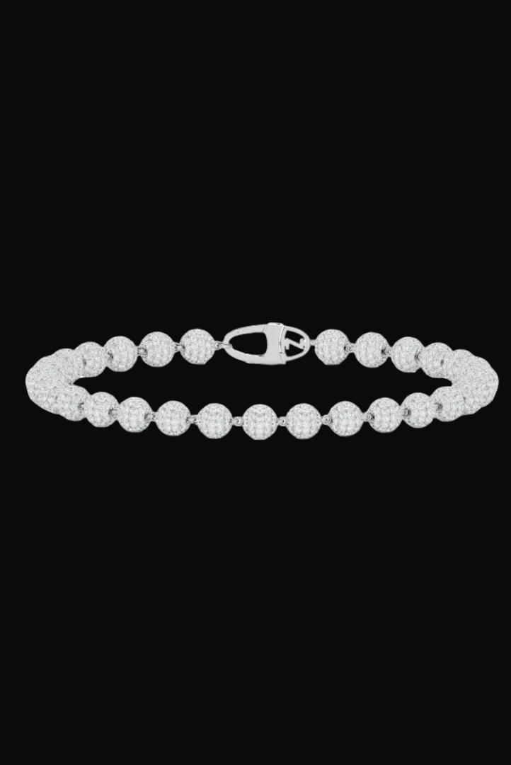 Round Iced Pearl Link Moissanite VVS Diamond Bracelet