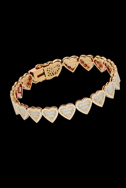 Luxurious Heart Shape Baguette Cut Moissanite VVS Diamond Women's Bracelet