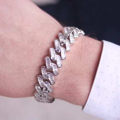 Cuban Link Prong Emerald Cut Moissanite VVS Diamond Bracelet