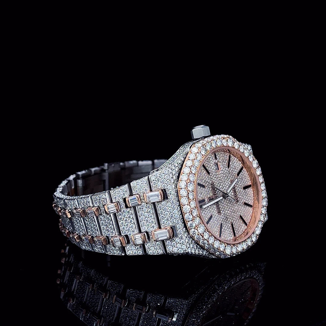AP Rose Gold Two-Tone with Stick Dial Moissanite Diamond Watch
