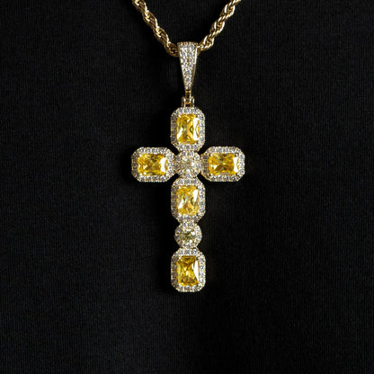 Iced Out Emerald Moissanite VVS Color Diamond Custom Cross Pendant