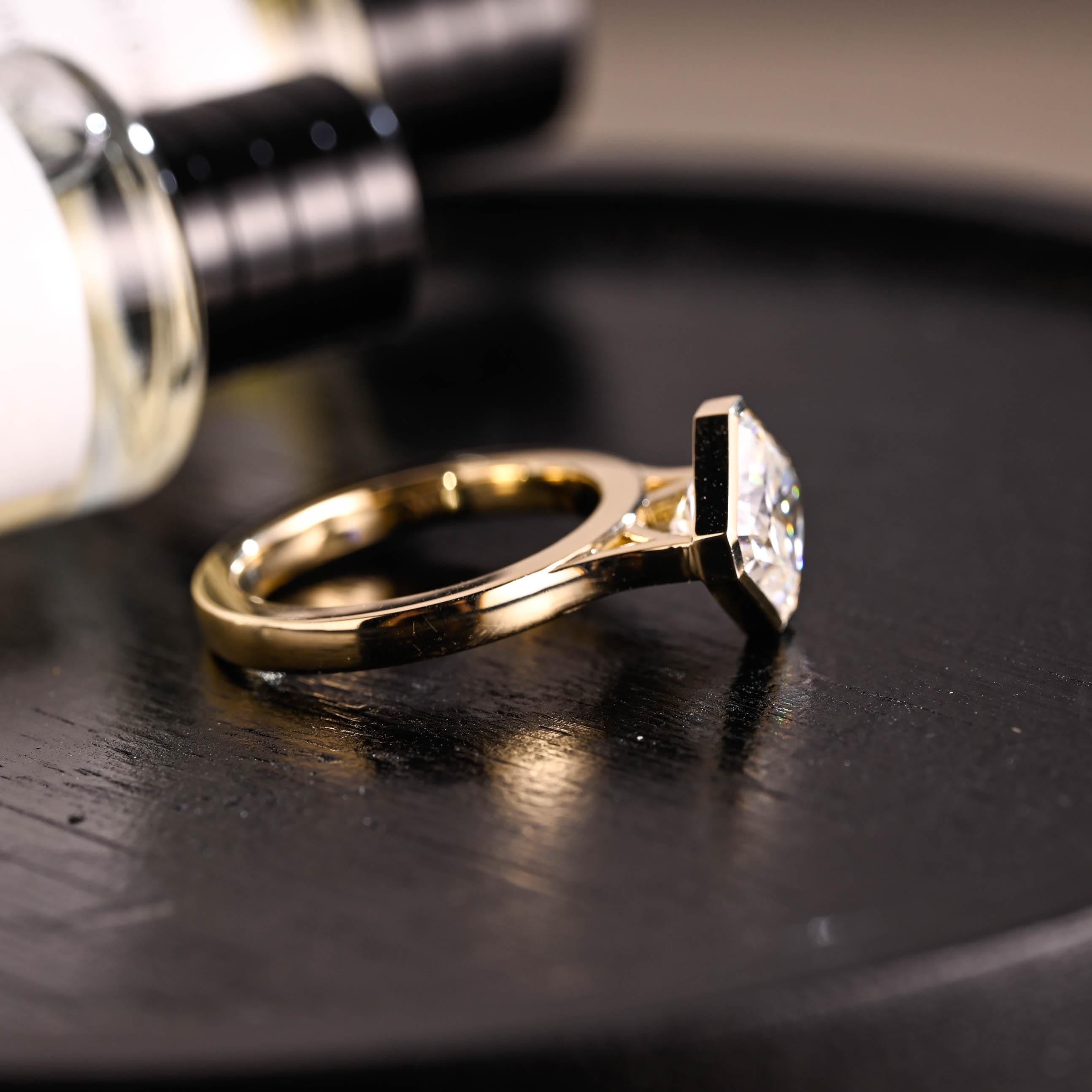 Solid Gold Cathedral Setting Solitaire Radiant Cut Moissanite Engagement Ring