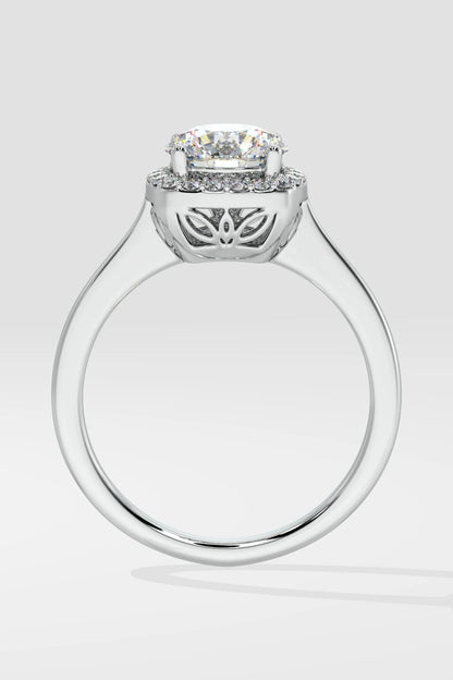 Round 1.5 CT Lab Grown Diamond Halo Cushion-Set Solitaire Ring