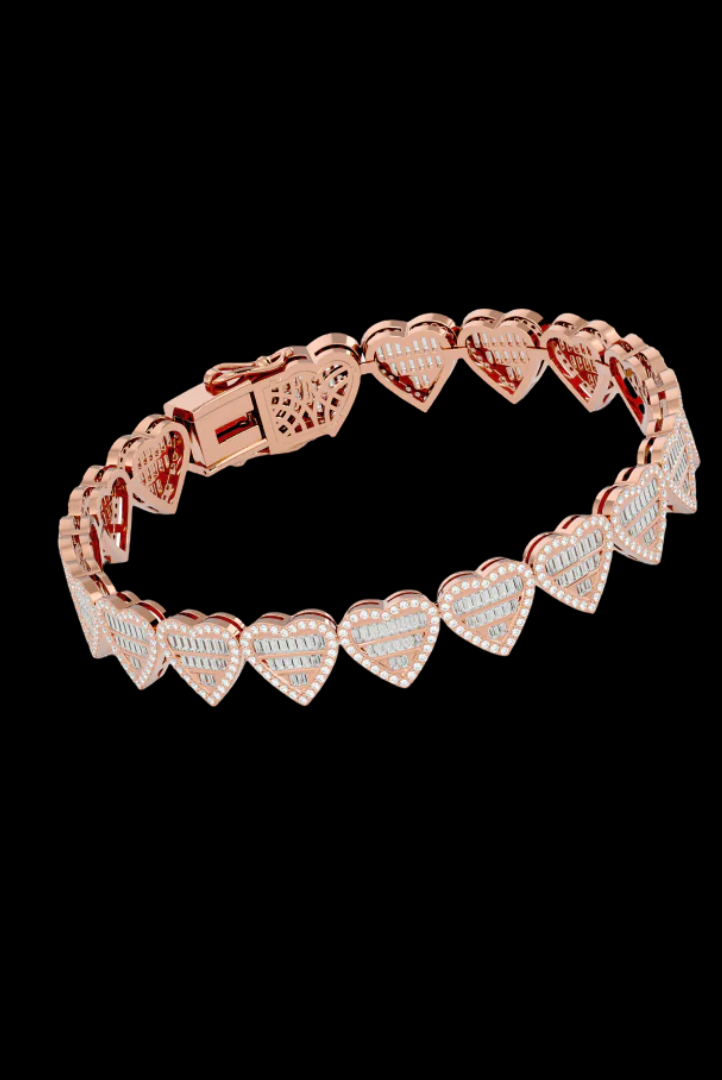 Luxurious Heart Shape Baguette Cut Moissanite VVS Diamond Women's Bracelet