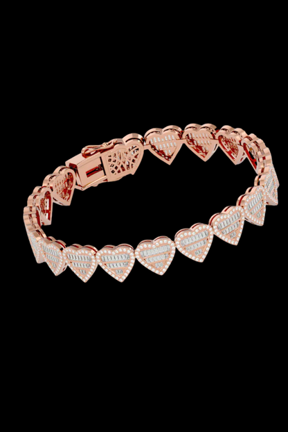 Luxurious Heart Shape Baguette Cut Moissanite VVS Diamond Women's Bracelet