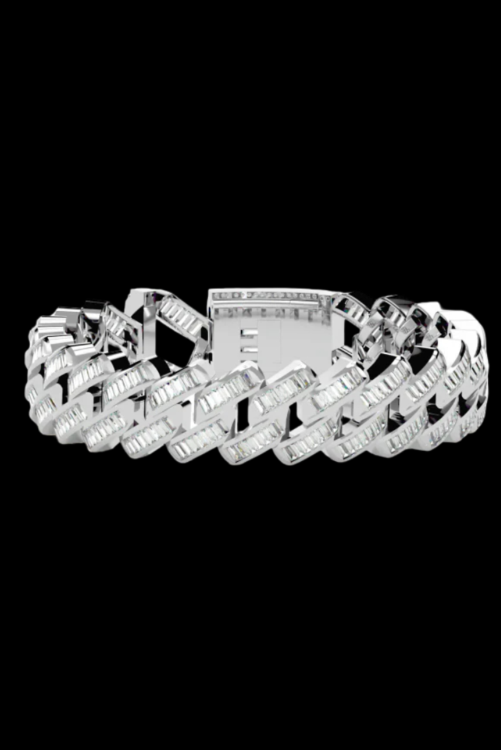 Cuban Link Prong Emerald Cut Moissanite VVS Diamond Bracelet