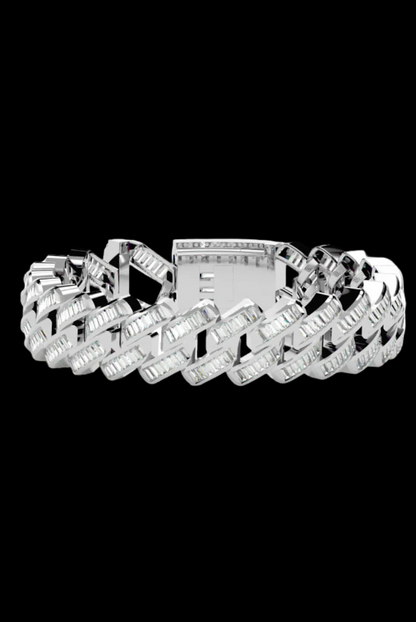 Cuban Link Prong Emerald Cut Moissanite VVS Diamond Bracelet