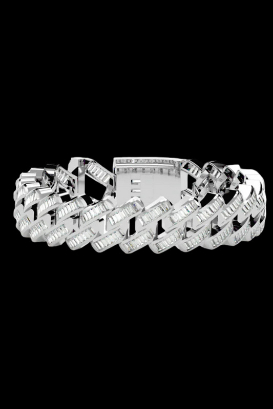 Cuban Link Prong Emerald Cut Moissanite VVS Diamond Bracelet
