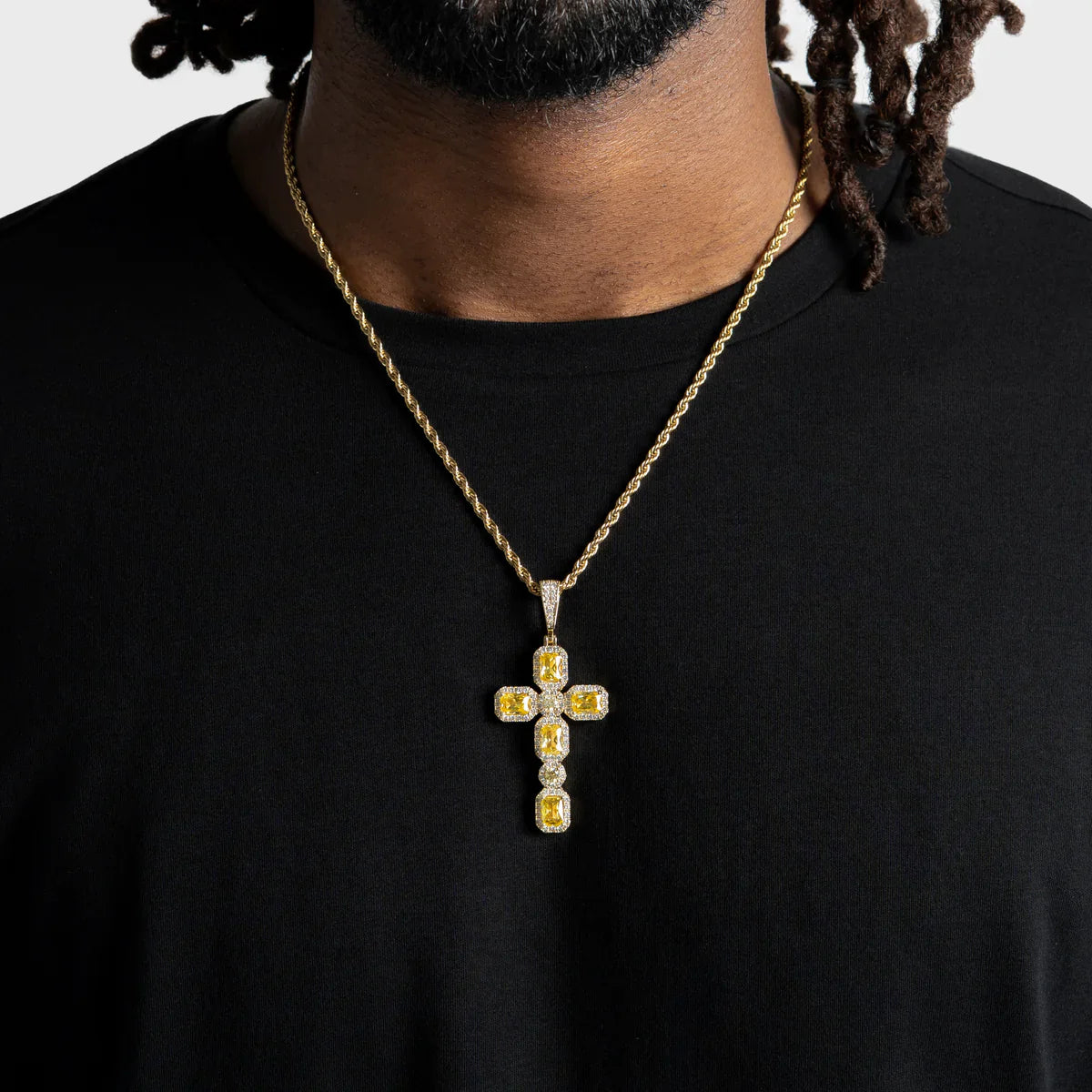 Iced Out Emerald Moissanite VVS Color Diamond Custom Cross Pendant