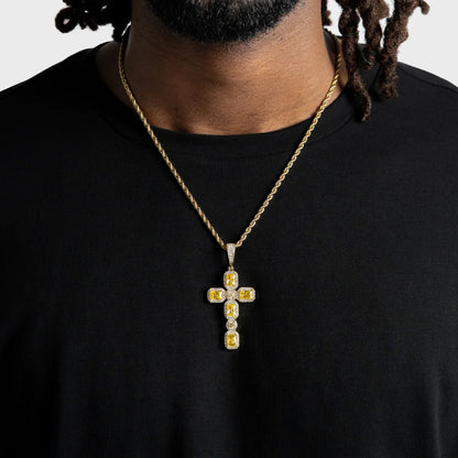 Iced Out Emerald Moissanite VVS Color Diamond Custom Cross Pendant