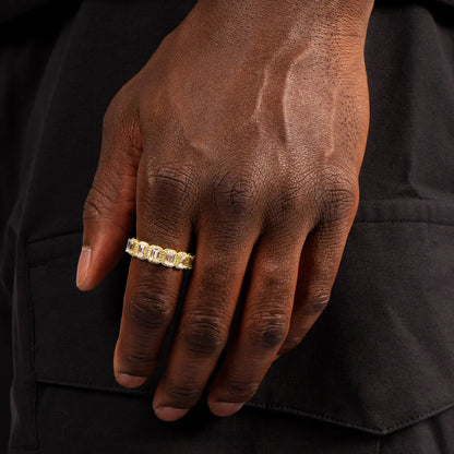 Iced Out Moissanite VVS Emerald Cut Diamond Eternity Ring