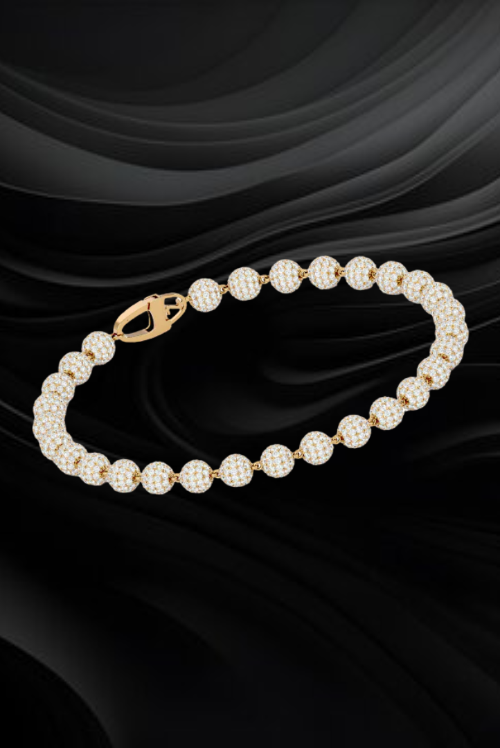 Round Iced Pearl Link Moissanite VVS Diamond Bracelet