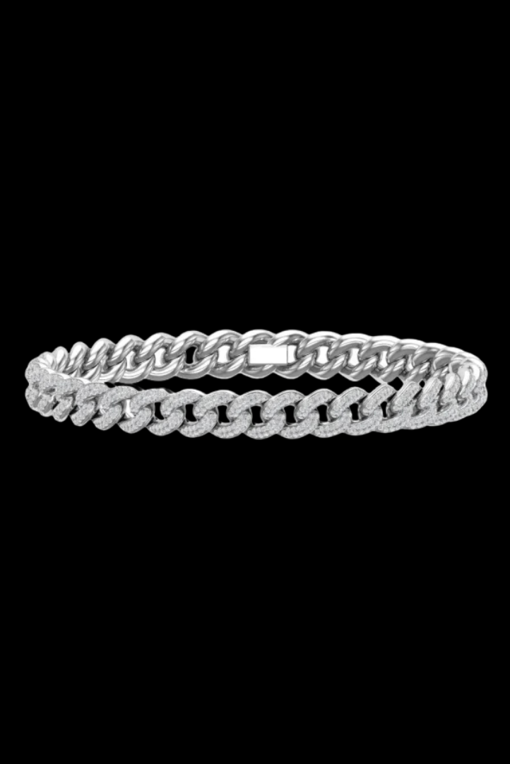 Cuban Link Round Moissanite VVS Diamond Bracelet