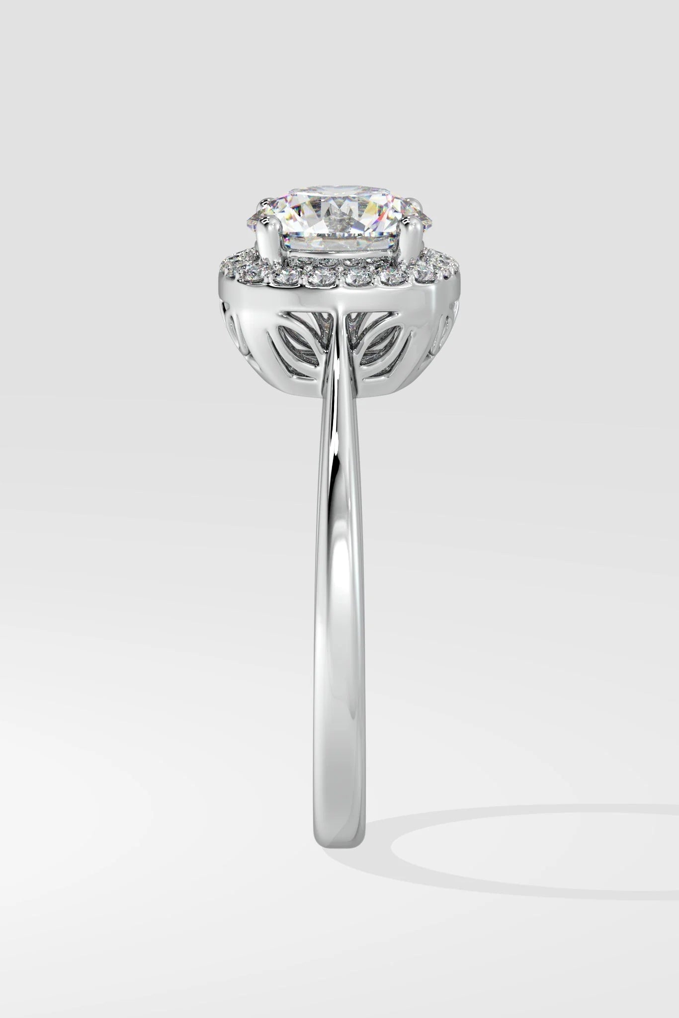 Round 1.5 CT Lab Grown Diamond Halo Cushion-Set Solitaire Ring