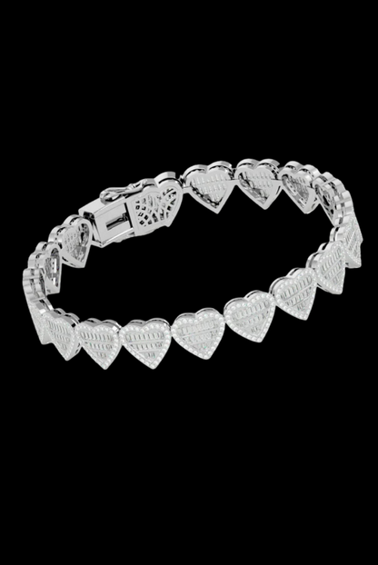 Luxurious Heart Shape Baguette Cut Moissanite VVS Diamond Women's Bracelet