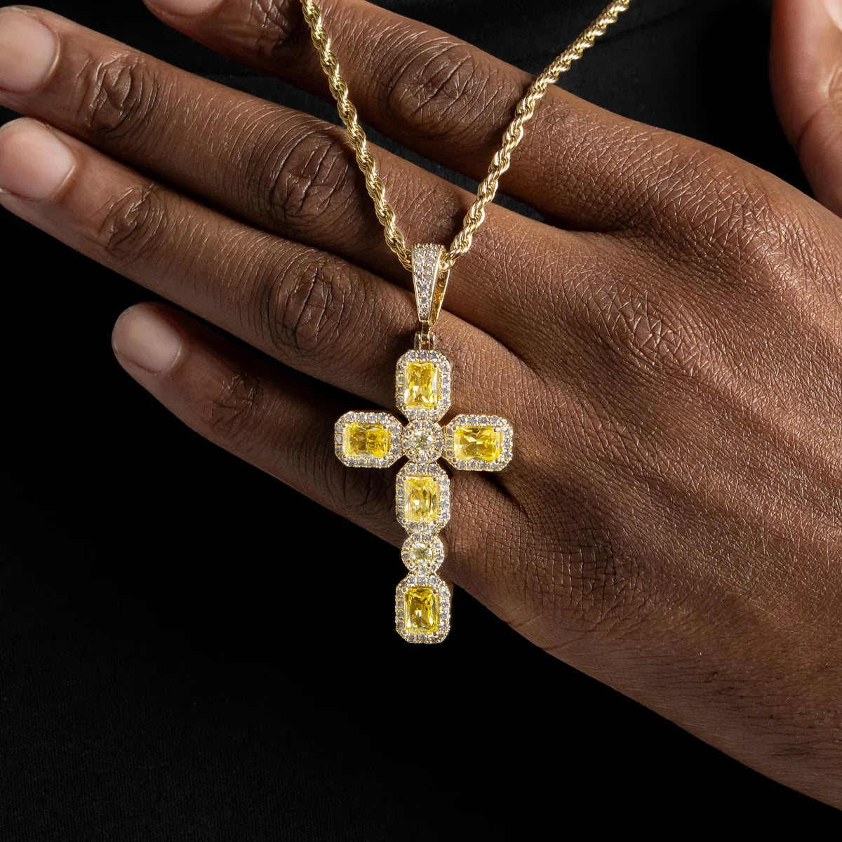 Iced Out Emerald Moissanite VVS Color Diamond Custom Cross Pendant