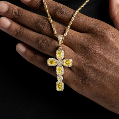Iced Out Emerald Moissanite VVS Color Diamond Custom Cross Pendant