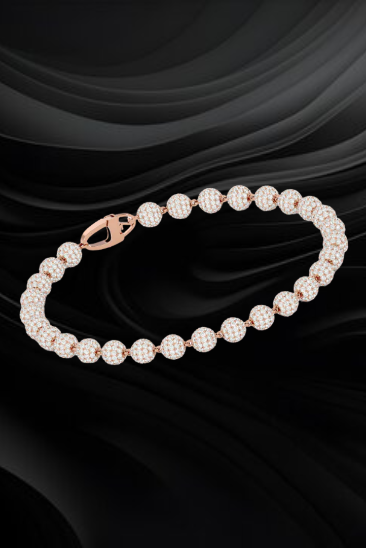 Round Iced Pearl Link Moissanite VVS Diamond Bracelet