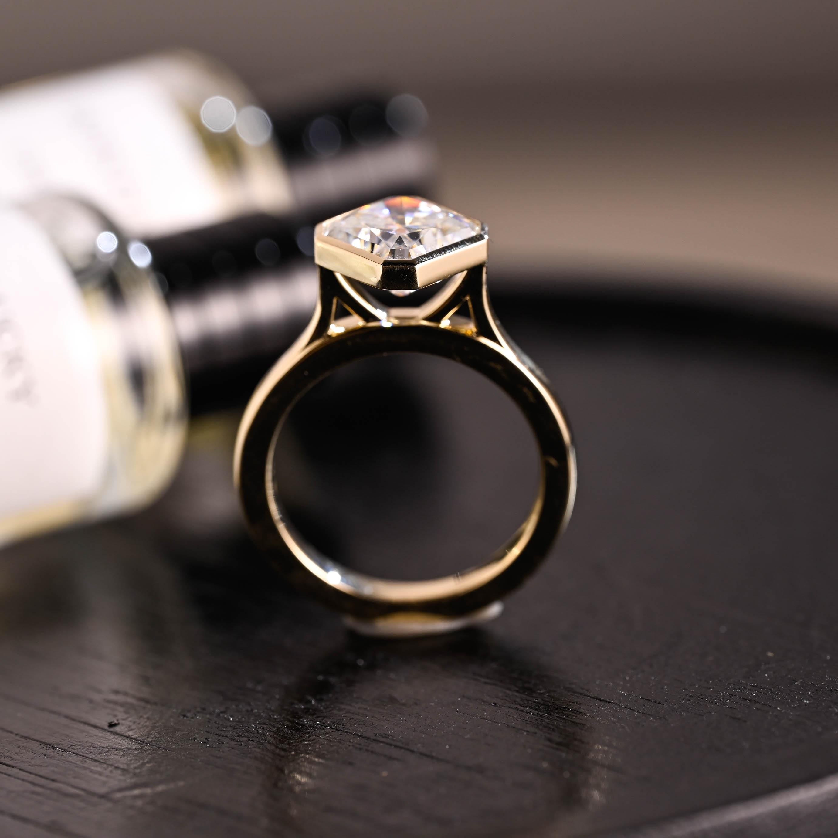Solid Gold Cathedral Setting Solitaire Radiant Cut Moissanite Engagement Ring