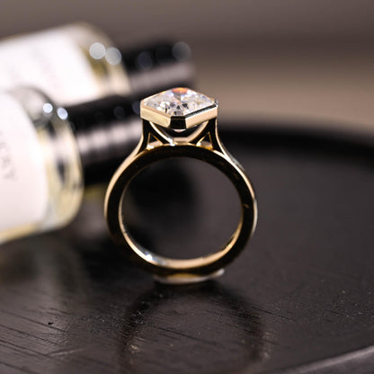Solid Gold Cathedral Setting Solitaire Radiant Cut Moissanite Engagement Ring