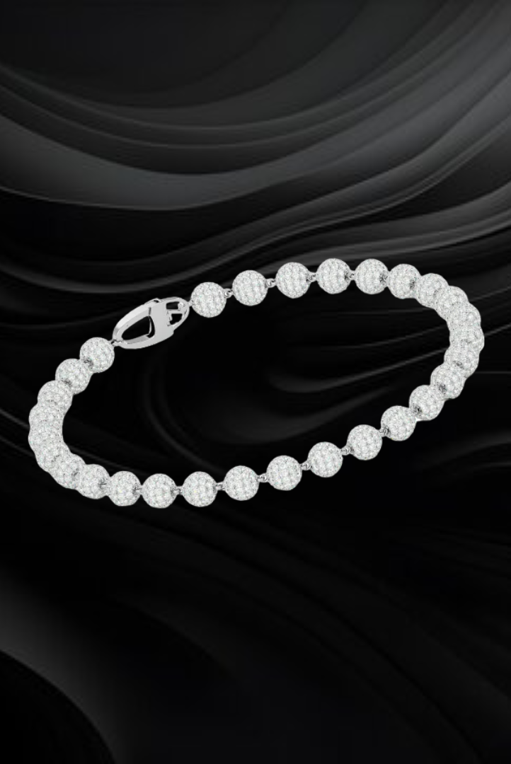 Round Iced Pearl Link Moissanite VVS Diamond Bracelet