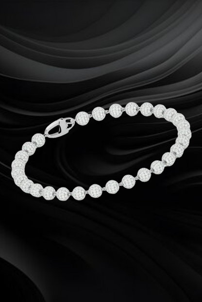 Round Iced Pearl Link Moissanite VVS Diamond Bracelet