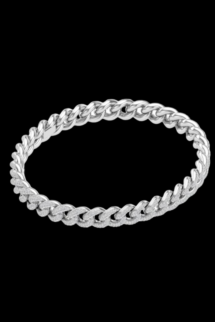Cuban Link Round Moissanite VVS Diamond Bracelet