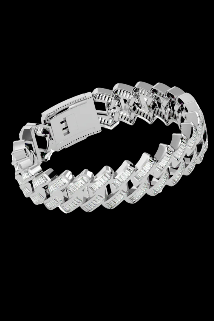 Cuban Link Prong Emerald Cut Moissanite VVS Diamond Bracelet