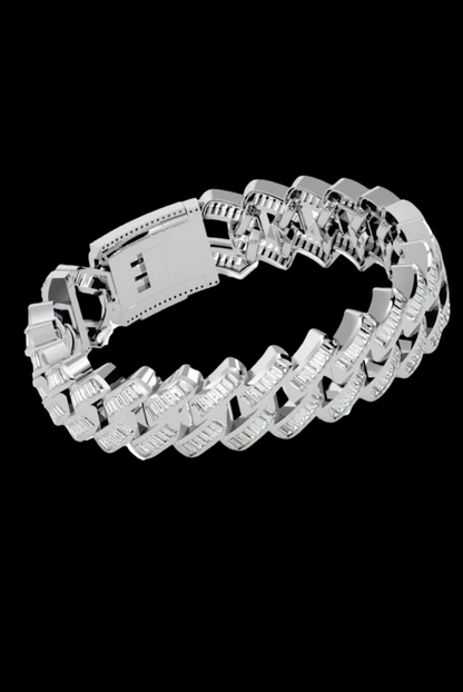 Cuban Link Prong Emerald Cut Moissanite VVS Diamond Bracelet