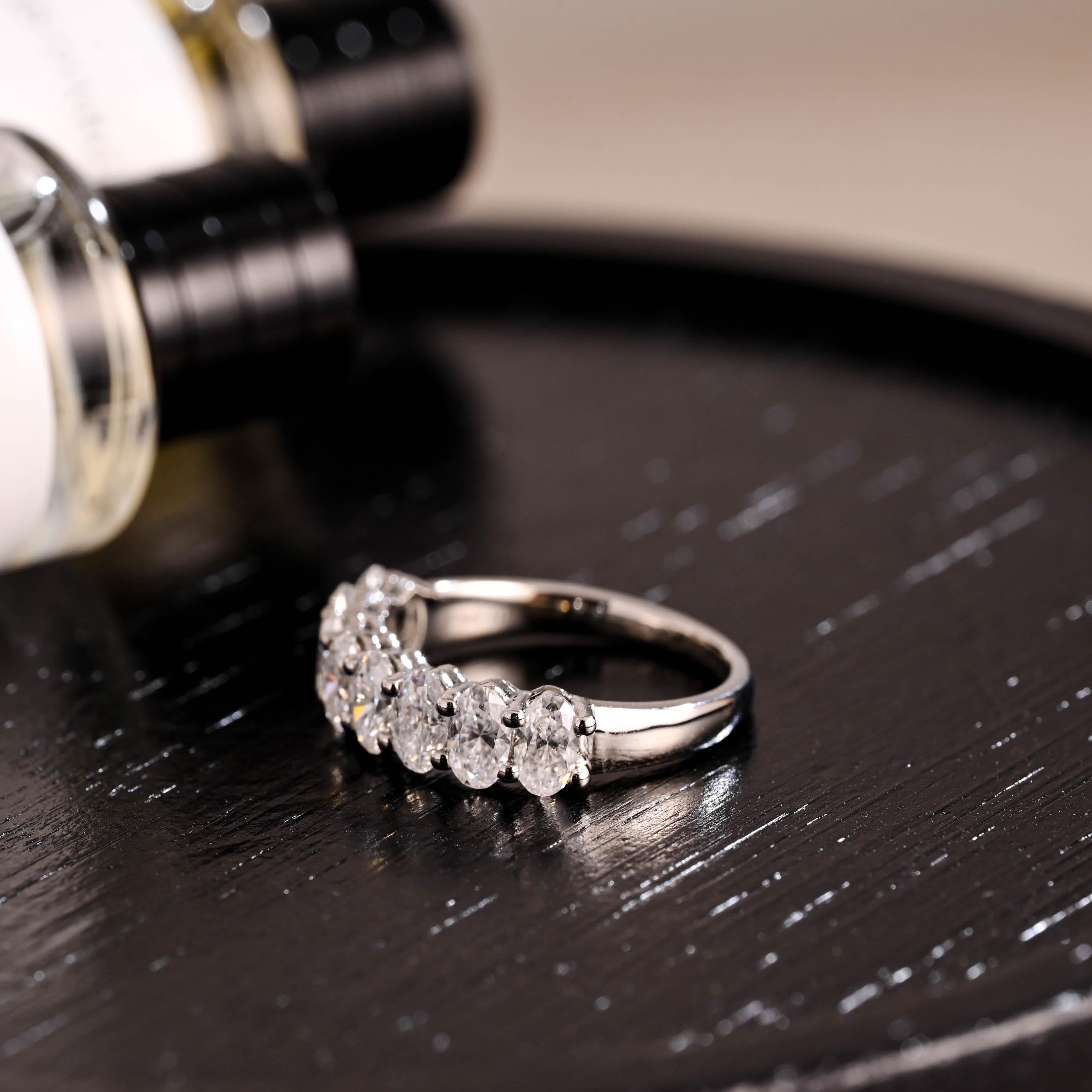 Solid Gold Crushed Ice Oval Moissanite Wedding Band, Stackable Anniversary Ring