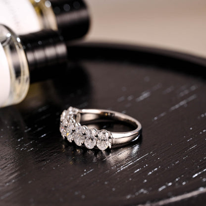 Solid Gold Crushed Ice Oval Moissanite Wedding Band, Stackable Anniversary Ring
