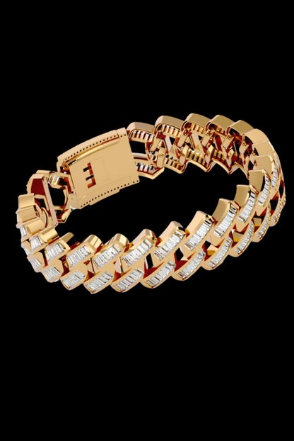 Cuban Link Prong Emerald Cut Moissanite VVS Diamond Bracelet
