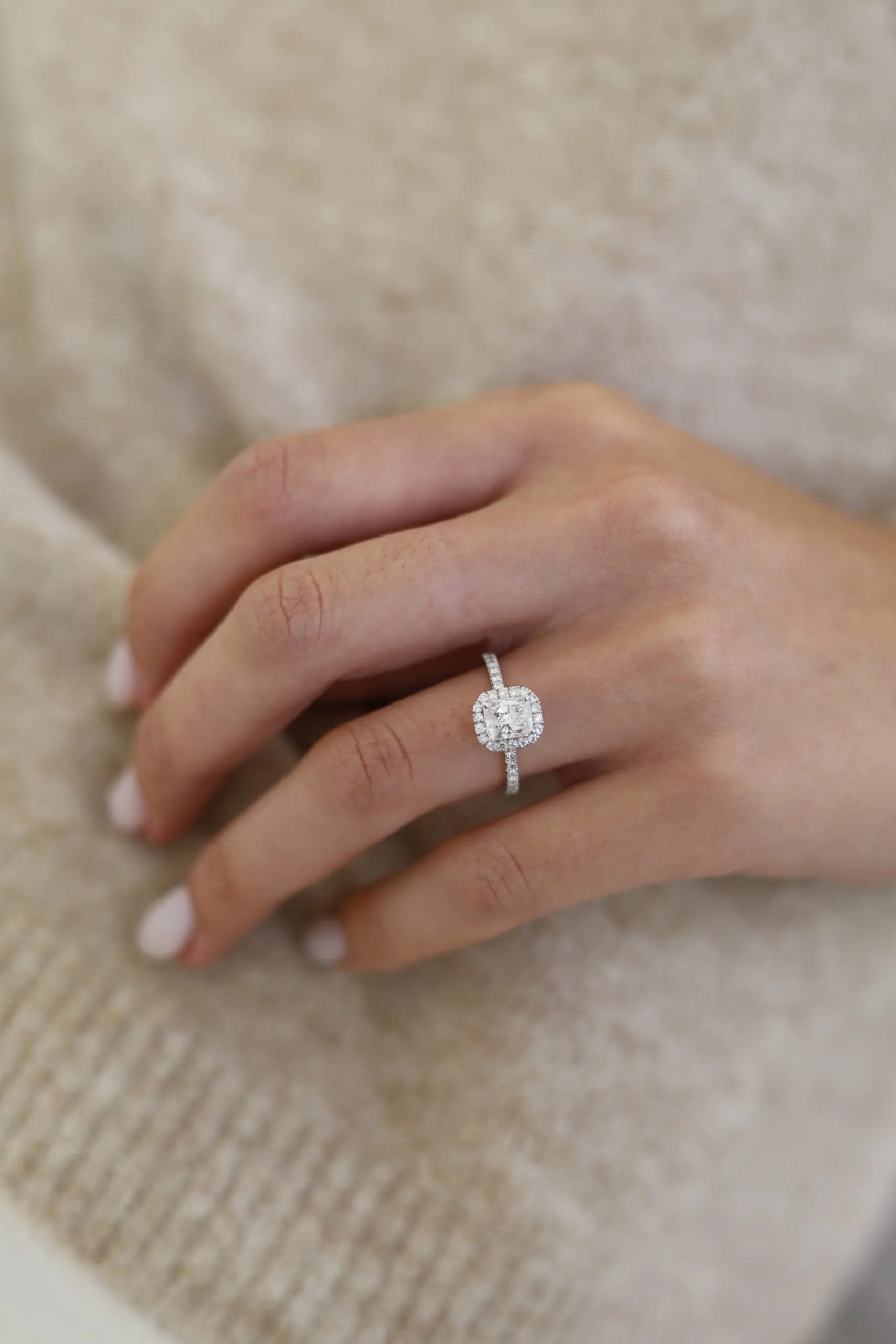 1.0 Ct Radiant D- VVS Lab Grown Diamond Halo Engagement Ring