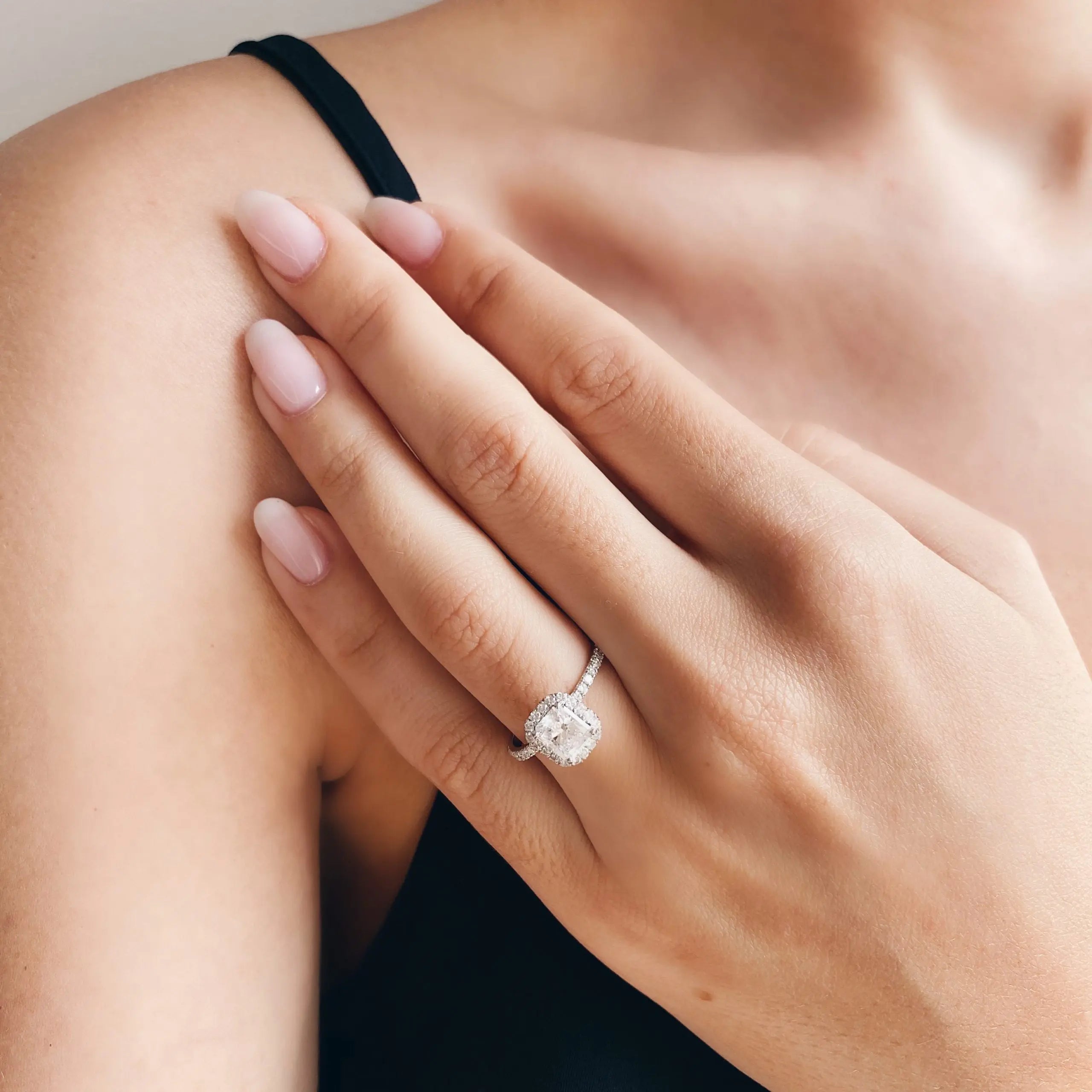 1.0 Ct Radiant D- VVS Lab Grown Diamond Halo Engagement Ring