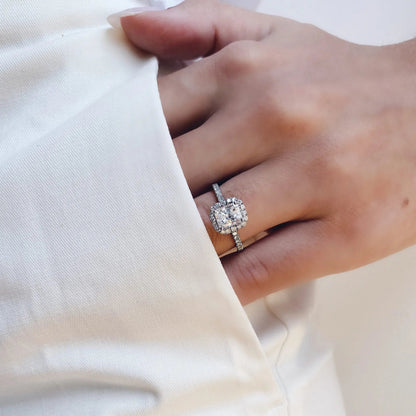 1.0 Ct Radiant D- VVS Lab Grown Diamond Halo Engagement Ring