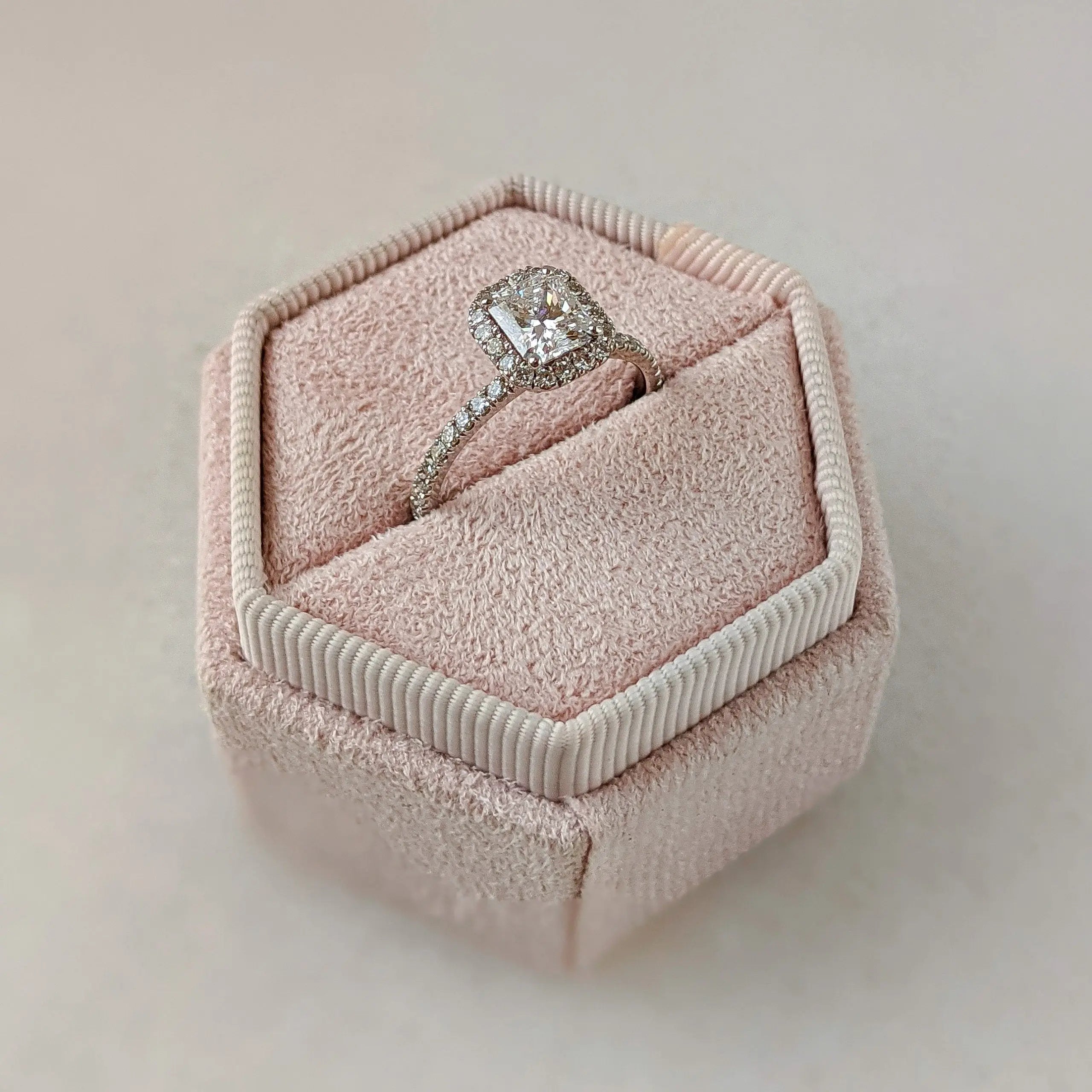 1.0 Ct Radiant D- VVS Lab Grown Diamond Halo Engagement Ring
