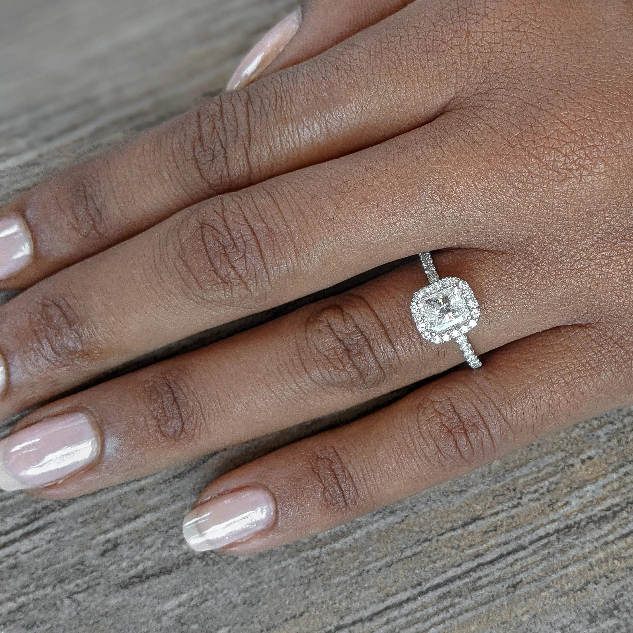 1.0 Ct Radiant D- VVS Lab Grown Diamond Halo Engagement Ring