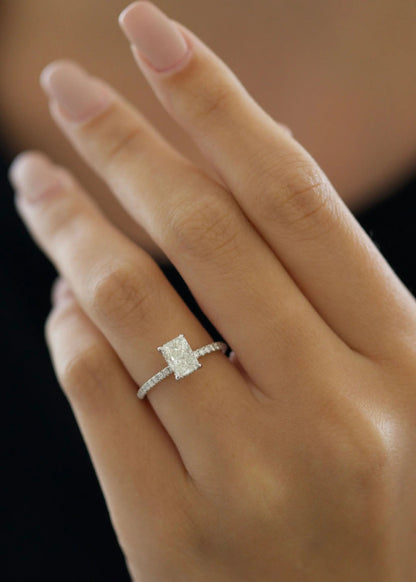 1.0 ct Radiant D-VVS Lab Grown Diamond Pave Engagement Ring
