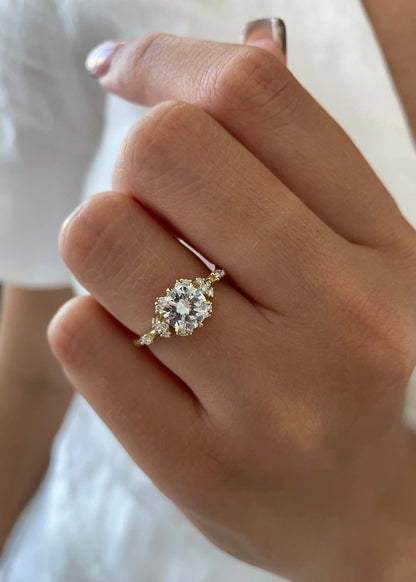 1.50 ct Round D-VVS Lab Grown Diamond Dainty Pave Engagement Ring