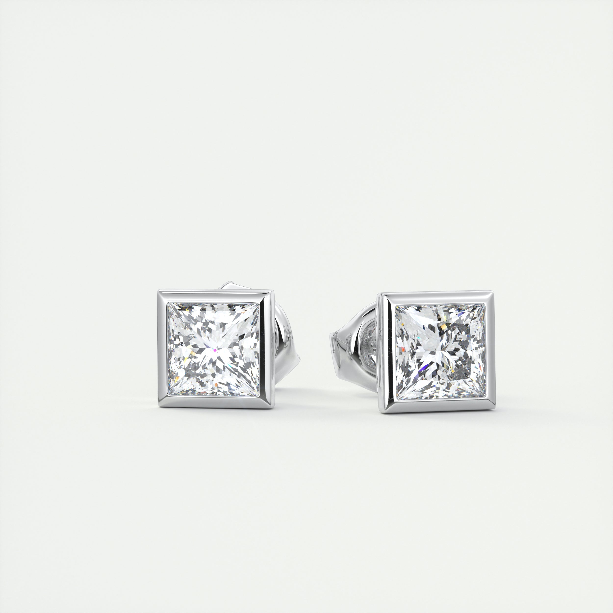1.0CT Bezel Princess Solitaire D-VVS Lab Grown Diamond Earrings