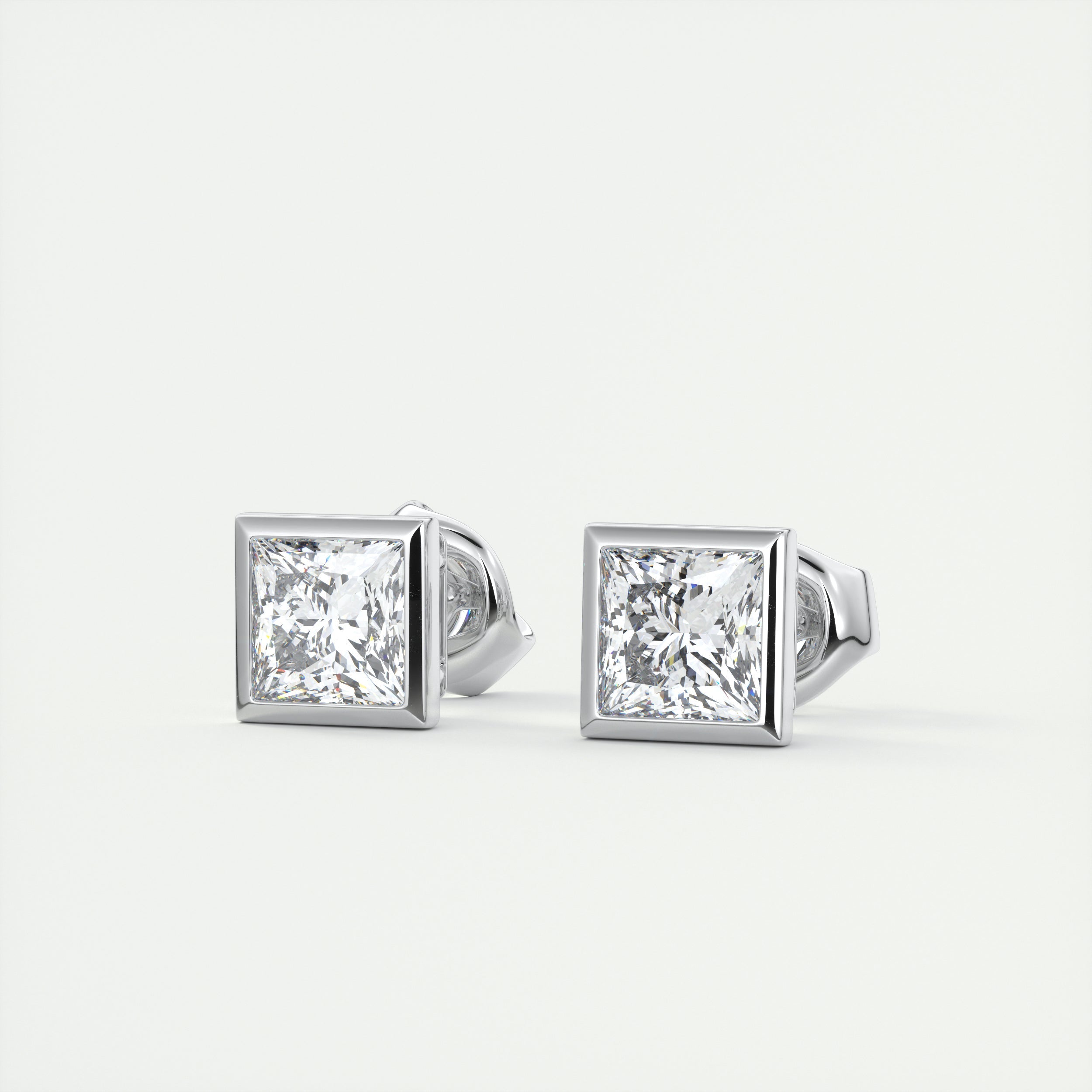 1.0CT Bezel Princess Solitaire D-VVS Lab Grown Diamond Earrings