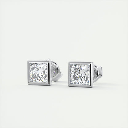 1.0CT Bezel Princess Solitaire D-VVS Lab Grown Diamond Earrings