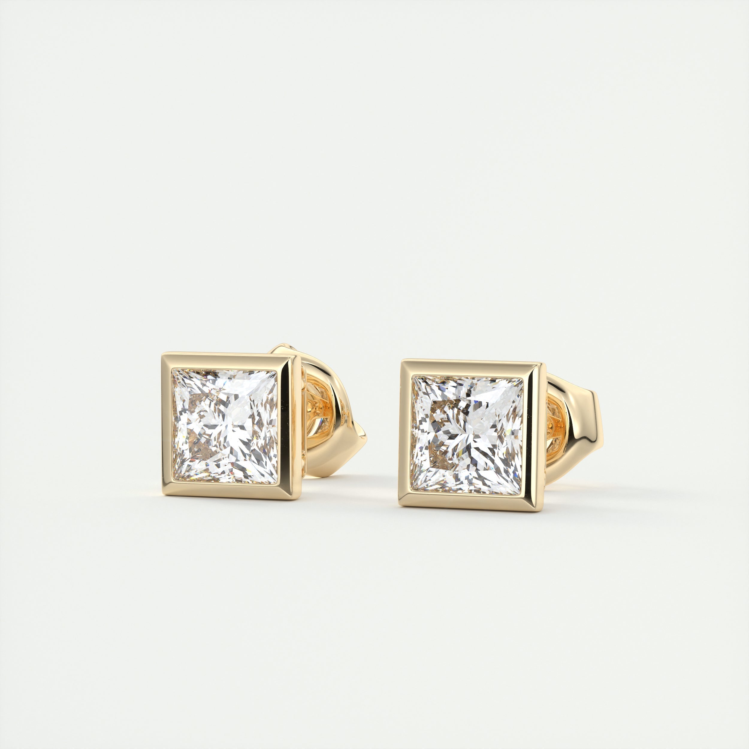 1.0CT Bezel Princess Solitaire D-VVS Lab Grown Diamond Earrings