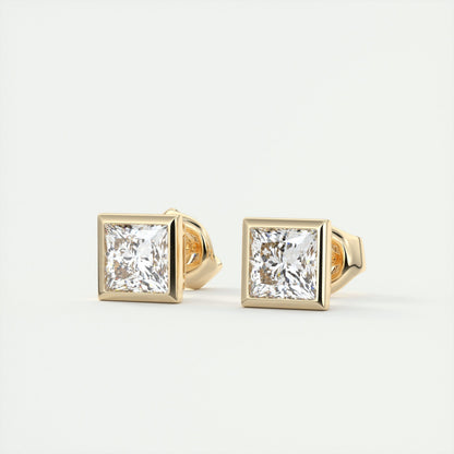 1.0CT Bezel Princess Solitaire D-VVS Lab Grown Diamond Earrings