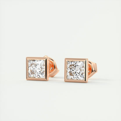 1.0CT Bezel Princess Solitaire D-VVS Lab Grown Diamond Earrings