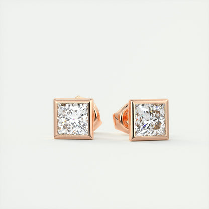 1.0CT Bezel Princess Solitaire D-VVS Lab Grown Diamond Earrings