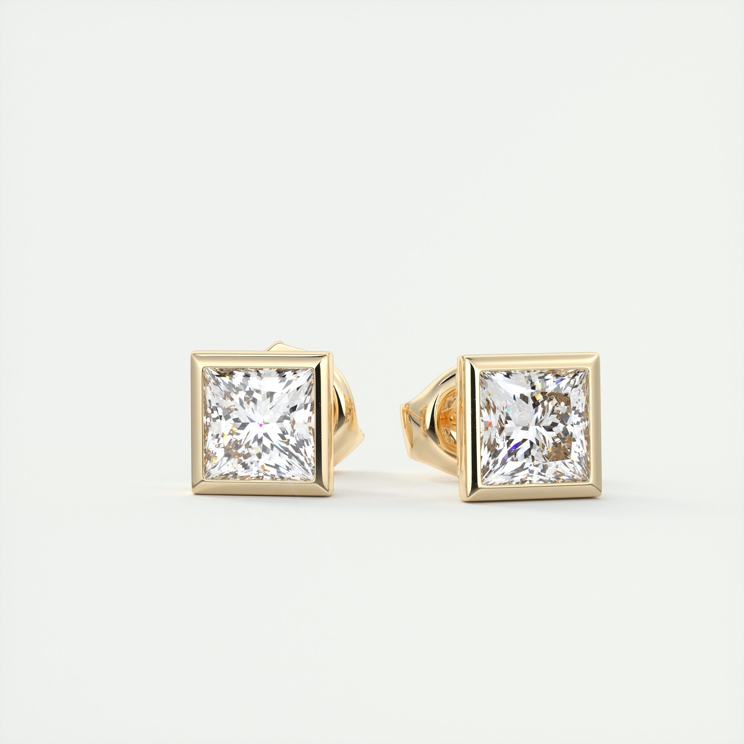1.0CT Bezel Princess Solitaire D-VVS Lab Grown Diamond Earrings