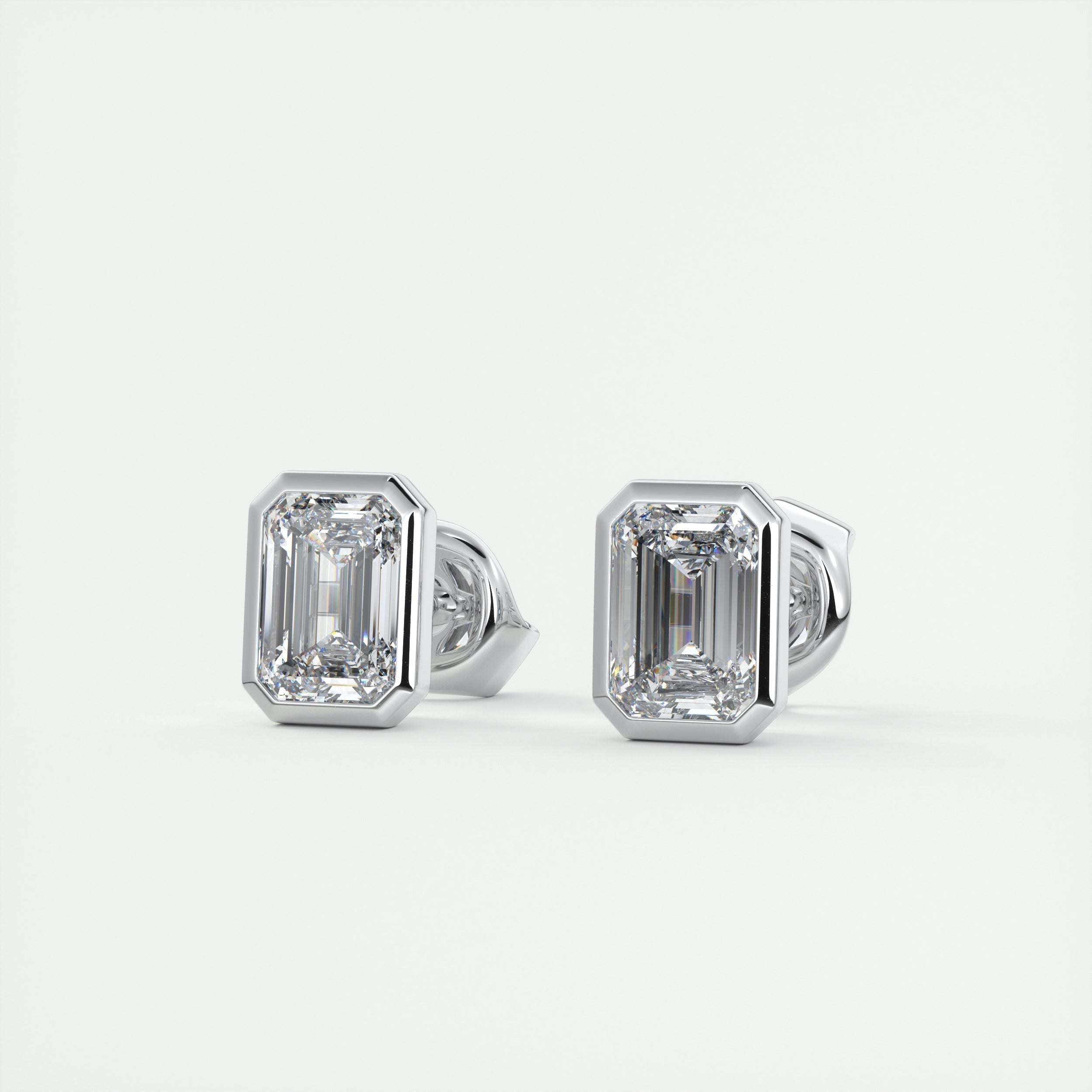1.0CT Emerald Bezel Solitaire D-VVS Lab Grown Diamond Earrings