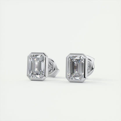 1.0CT Emerald Bezel Solitaire D-VVS Lab Grown Diamond Earrings