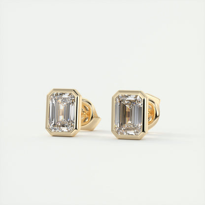 1.0CT Emerald Bezel Solitaire D-VVS Lab Grown Diamond Earrings